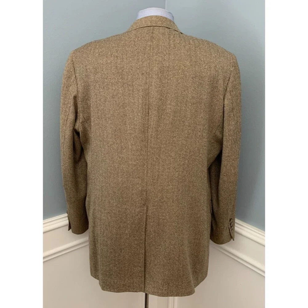 Vintage Jos A Bank Blazer Mens 44R Wool Herringbone Tweed USA Jacket Sportcoat